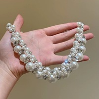 Collier ras du cou en bambou avec imitation de perles et zircon, style rétro vintage, bijoux élégants et raffinés pour femmes
