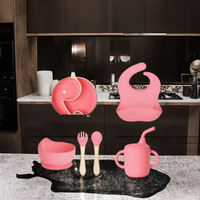 Ensemble d'alimentation pour bébé au design mignon, bol et plateau en silicone de qualité alimentaire avec ventouse, couverts pour enfants durables et non toxiques, emballés dans une boîte