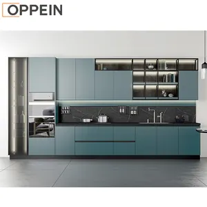 OPPEIN ev küçük mutfak dolabı Modern ithalat Pullout Kabinet mavi endüstriyel mutfak tasarım mobilya mutfak