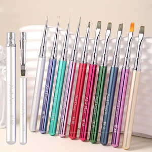 Ensemble de pinceaux à ongles en métal, ronds, ovales, plats, pour gel, French, ombré, dégradé, mélange, aquarelle, liner - Product Image 1