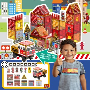 22 Piezas de Bloques Magnéticos de Plástico para Combatir Incendios |   Bloques de Construcción Educativos STEM de 7.5cm |   Certificado de Seguridad para Mayores de 4 Años de Edad, de Fábrica - Product Image 1