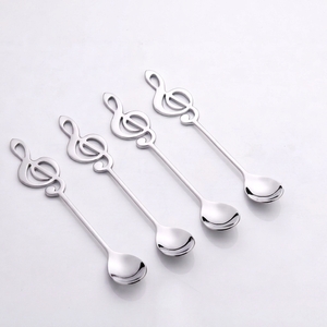 Cuillères à cocktail musicales en acier inoxydable, finition miroir argenté, manche en forme de clé de musique, pour fêtes, hôtels et cafés - Product Image 1