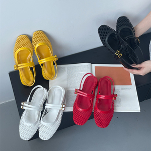 Sandales en maille faites à la main sur mesure 2025 pour femmes, style européen et américain, nouvelles chaussures plates ajourées pour femmes - Product Image 2