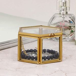 Caja de Vidrio Hexagonal Multiusos con Marco de Metal Dorado, Estuche para Joyas, Almacenamiento Transparente para Relojes, Monedas, Llaves, Organizador de Recuerdos Pequeños - Product Image 6