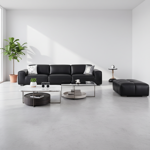 Juego de Sofás Seccionales Reclinables de Tres Plazas de Cuero Genuino de Lujo, Estructura de Madera Sólida, Diseño Moderno para Sala de Estar, Oficina, <span class=keywords><strong>Hotel</strong></span> - Product Image 3