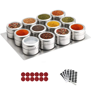 Kitchen 12 Magnetic Spice Tins With Wall Mounted Magnetic Spice Jar With Labelling Stickers Stainless Steel Spice Jar Containers