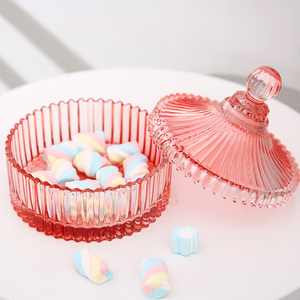 Ciotola di zucchero dolce di colore personalizzato di stampa rosa di lusso di fabbrica con coperchio barattolo di caramelle di vetro colorato - Product Image 1