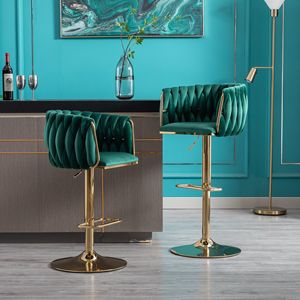 DB Set 2 taburetes de Bar altura giratoria ajustable cromo reposapiés Base elevación mecánica terciopelo pierna dorada barra Simple para eventos - Product Image 2