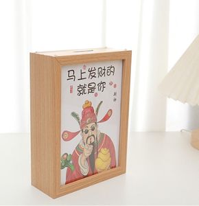 कांच की खिड़की और शीर्ष हैंडल पिक्चर फ्रेम मनी बैंक लकड़ी बॉक्सबॉक्स के साथ कस्टम लकड़ी का सूटकेस एटीएम मनी पिक्चर बैंक - Product Image 2