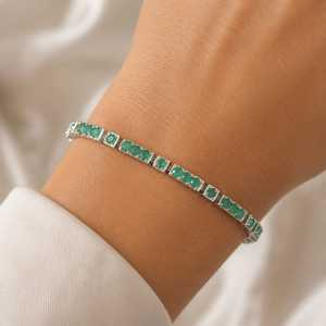 Pulsera de Eslabones de Diseño con Esmeralda Chapada en Rodio de Plata de Ley 925 para Mujer - Product Image 1