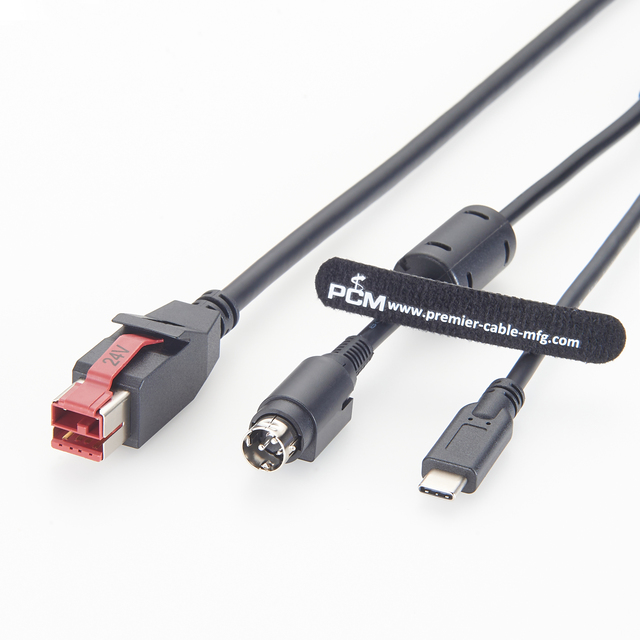 24V Powered USB to Standard USB-C and Hosiden-M Power Cable