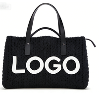Grand sac fourre-tout tendance en jacquard tricoté 3D avec logo personnalisé pour femme, idéal pour les courses et la plage, avec personnalisation de marque