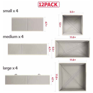Lot <span class=keywords><strong>de</strong></span> 12 boîtes <span class=keywords><strong>de</strong></span> rangement pliables en tissu beige rectangulaire pour sous-vêtements, soutiens-gorge et chaussettes - Product Image 2