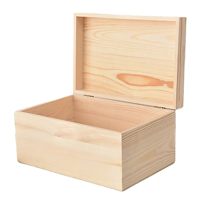 OEMナチュラルカラーカスタマイズロゴ木製ヒンジ蓋メタルロック木製化粧品収納ボックス大型未完成包装木製ボックス