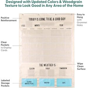 Tableau mural interactif en tissu pour l'apprentissage du calendrier, avec poches, pour la gestion du temps des tout-petits, des enfants et des élèves de maternelle - Product Image 2