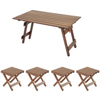 Ensemble table et chaises pliantes d'extérieur en bois massif moderne, léger, une table et quatre tabourets pliables, facile à transporter pour les pique-niques