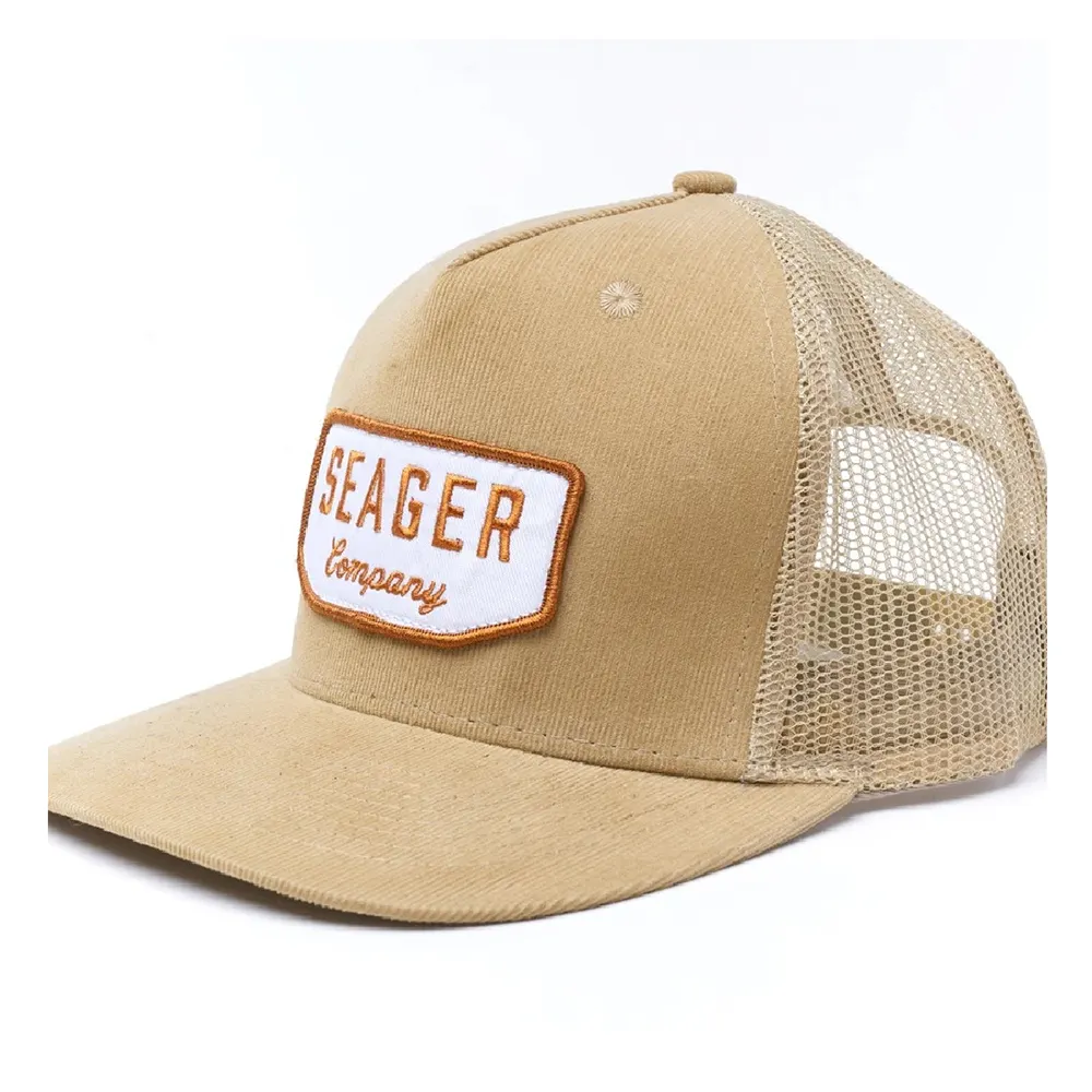 custom high quality sports vintage retro casual style camel corduroy mesh trucker hat manufacturer wholesale
