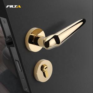 Nouvel arrivage de poignées de porte et de serrures de salle de bains à levier métallique Unique en or avec Rosette ronde R02023 - Product Image 2