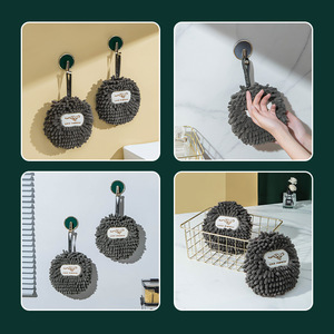 <span class=keywords><strong>Serviette</strong></span> à mains ronde en chenille douce <span class=keywords><strong>Serviette</strong></span> <span class=keywords><strong>de</strong></span> séchage des mains absorbante suspendue <span class=keywords><strong>Serviette</strong></span> à mains grise décorative pour salle <span class=keywords><strong>de</strong></span> bain cuisine - Product Image 4