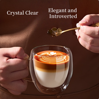Mug à café élégant et moderne à double paroi isolée en verre avec poignée, sans BPA, sans danger pour les aliments, résistant à la chaleur, réutilisable, transparent, compatible lave-vaisselle