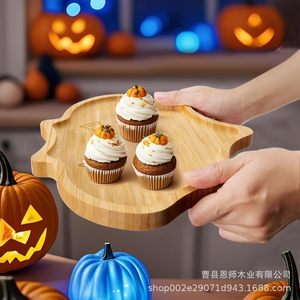 Bamboo Halloween <b>Tray</b> Pumpkin Shape Serving Platter For Party Decor And Food Display - Product Image 4
