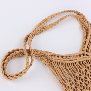 Bolso de Hombro de Playa para Mujer, Tejido a Mano, de Algodón Calado, con Cierre Abierto, Dos Correas y Borlas, Estilo Moderno, Tanjing - Product Image 2