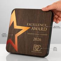 Plaque personnalisée en bois de noyer de 8 pouces avec emblème métallique 3D, récompense d'entreprise haut de gamme avec impression UV HD