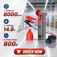 Démarreur de voiture portable avec compresseur d'air, ventilateur turbo, aspirateur, 8000mAh, 1000A, 150PSI, écran numérique, batterie de secours