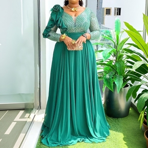 Vestido Casual de Moda para Mujer Africana, Talla Grande, Largo hasta el Suelo, de Gasa con Lentejuelas Sólidas y Flores 3D, Estampado Digital Otoñal - Product Image 4