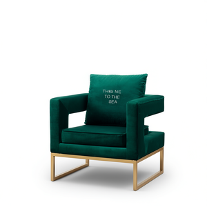 Fauteuil d'appoint rembourré vert DB Lenola avec pieds en métal et dossier capitonné, mobilier contemporain pour salon - Product Image 1