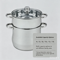 Ensemble de casseroles en acier inoxydable à 2 niveaux, cuiseur vapeur avec couvercle en verre, compatible induction, passe au lave-vaisselle, écologique, capacité de 4 à 14 L