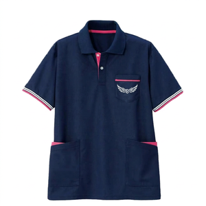 Polo à manches courtes bleu marine pour homme avec logo brodé et poche, style décontracté - Product Image 1