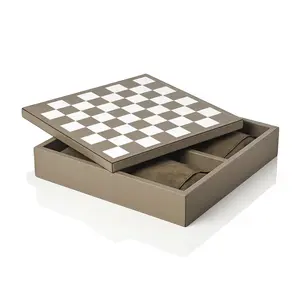 Jeu d'échecs en cuir PU personnalisé avec pièces d'échecs en bois, dominos