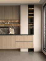 Buffet moderne élégant en bois massif crème avec bande LED verticale pour bar à domicile, salon, cuisine, salle à manger