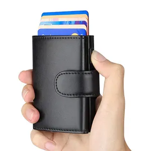 Multifunctional Metal Aluminum Box Pop Up Wallet Leather Id Card Holder Rfid