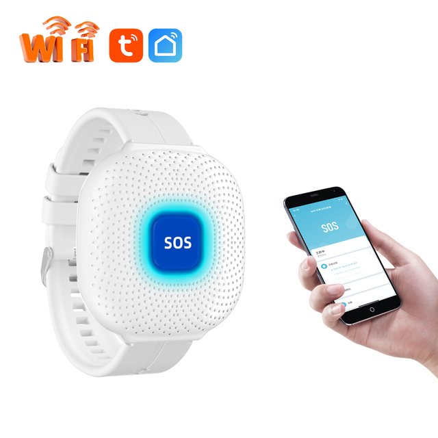 Tuya Smart WiFi IP64 Waterproof 130dB Rechargeable SOS Alarm Watch for Elderly Fall Detection with Emergency SOS & Panic Button