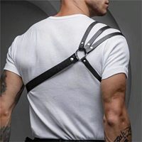 Harness Pria Kulit PU Harness Dada Pria Gay Bondage Kulit Hitam Aksesoris Pria Erotis Bagian Atas Tubuh