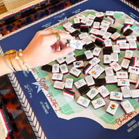 Nouvelle collection 2026 : Jeu de Mahjong américain en acrylique gravé et sculpté, avec tapis bleu, motif Coccinelle Porte-Bonheur, pour jeux de société, cadeaux et jeux de casino
