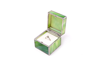 Boîte à bague carrée de luxe artisanale en verre teinté, verre opaline vert, amovible, pour bijoux, souvenir, mariage, en velours