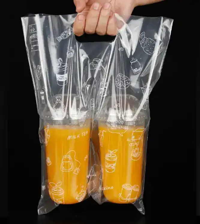 Venda quente Moda Bulk Fácil Usando Flat Bottom Biodegradável Takeaway Bag Mão Carregar Sacos De Plástico