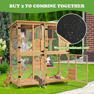 WDF yüksek kaliteli ahşap hayvan yuva dayanıklı Pet ev kafes tekerlekler ile pencere bağlanmak çıkarılabilir Catio açık kedi muhafaza - Product Image 6