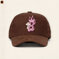 Casquette de baseball en daim à 5 panneaux avec broderie de lettres, visière incurvée, style vintage, vente en gros