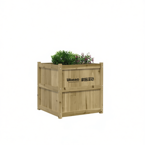 Jardinière carrée rustique en pin massif extra large Ulixeao pour utilisation en extérieur - Product Image 1