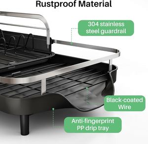 Escurridor de Platos Expandible para Encimera de Cocina, Escurridor de Platos Resistente a la Oxidación con Soporte para Utensilios y Barandilla Elevada - Product Image 5