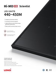 Panneaux solaires Longi Hi-Mo X6 Scientist Longi All Black 440W 445W 450W LR5-54HTB-450M pour projets de toiture - Product Image 2