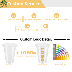 Vasos Desechables de Plástico PET Ecológicos con Logotipo Personalizado <span class=keywords><strong>JAN</strong></span> GOO, 90 mm de Diámetro, con Tapas, Impresión UV para Bebidas - Product Image 5