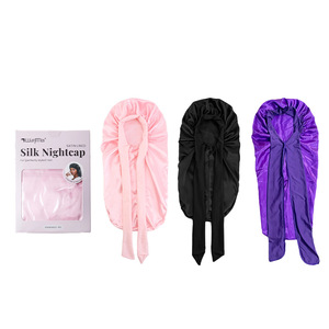 Bonnet de nuit en satin pour femmes, pour cheveux longs, avec nœud, soin beauté, rose, noir, violet, élégant, tissu doux - Product Image 3