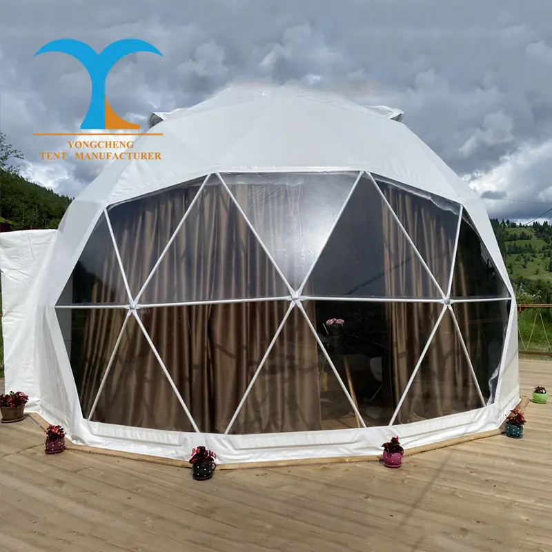 Outdoor Resort Luxe Hotel 6M Heldere Iglo Pvc Waterdicht Materiaal Glamping Tenten Met Badkamer Luxe