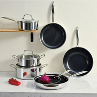 Set Peralatan Masak Stainless Steel 3 Lapis 10 Buah dengan Lapisan Anti Lengket PTFE Bermotif Sarang Lebah, Termasuk Wajan, Panci Besar, dan Panci Susu - Untuk Memasak di Rumah