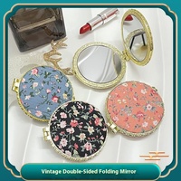 Vente chaude Double Face Floral Imprimé Maquillage Miroir Pliant Mini Vintage Style Bureau Compact Miroir De Poche